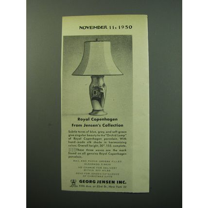 1950 Georg Jensen Royal Copenhagen Orchid Lamp Advertisement