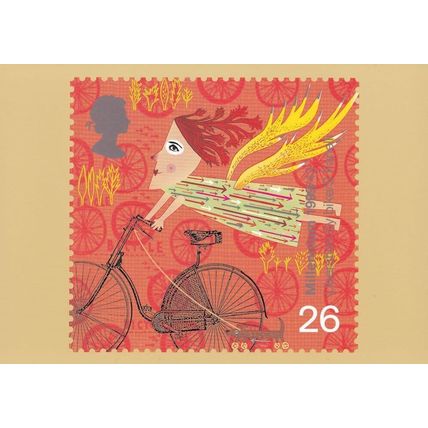 Lady Flying On Bicycle Like A Witch Bike Magic Postcard