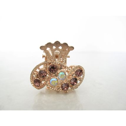 small mini gold metal crystal hair claw clip