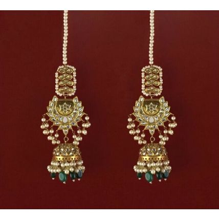 PAKISTANI INDIAN WOMEN GIRLS GOLD-PLATED THAPA KUNDAN EMBELLISHED NATURAL PEARLS
