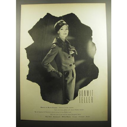 1957 Bonwit Teller Jo Copeland of Pattullo Fashion Ad - Beaver on Burnt Orange
