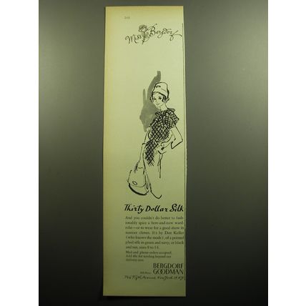 1958 Bergdorf Goodman Dress by Dan Keller Ad - Thirty Dollar Silk