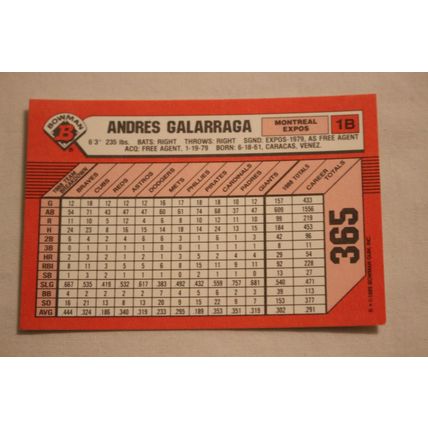 Andres Galarraga 1989 Bowman TIFFANY NO. 365