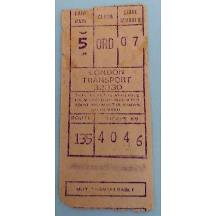 Ticket UK circa 1971 5p for bus route 135