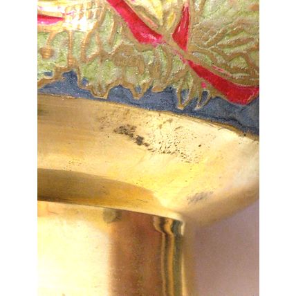 Vintage Cloisonne Enamel Brass Round Bowl Bugle Horn & Holly 5.5 " x 3.25" India