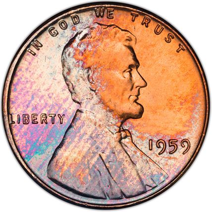 1959-P LINCOLN MEMORIAL CENT PENNY UNIQUE COLOR TONED COIN