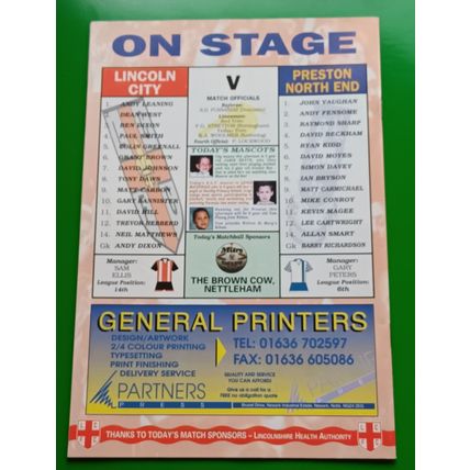 Lincoln City v Preston 1994/95 DAVID BECKHAM Rookie Season