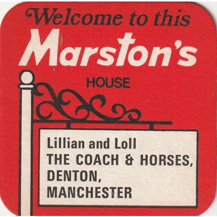BEER MAT - MARSTONS BREWERY - COACH & HORSES, DENTON - (Cat No 117) - (1979)