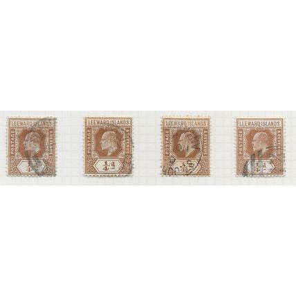 LEEWARD ISLANDS 1907 FARTHING KE7 SG36 USED x4 STAMP LOT