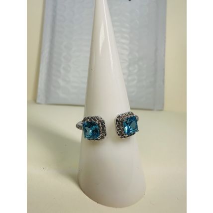 Bomb Party Sz8 BP Ring Fashion Jewelry RBP Dual Blue Gems Open Rhodium P Band