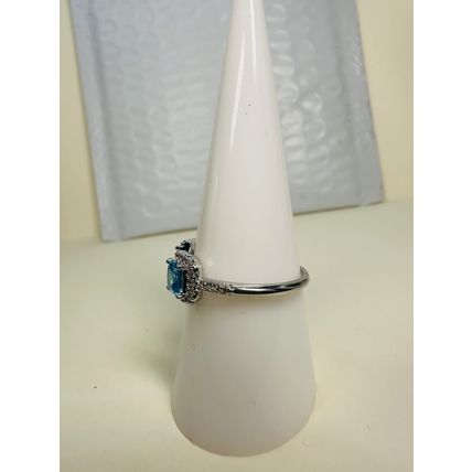 Bomb Party Sz8 BP Ring Fashion Jewelry RBP Dual Blue Gems Open Rhodium P Band