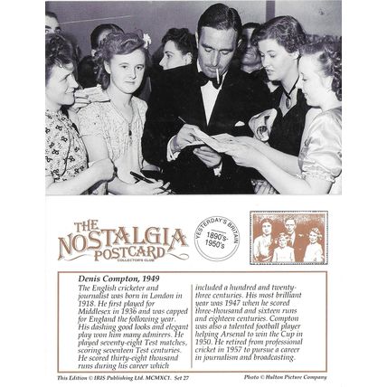 Postcard England Middlesex Cricket Denis Compton 1949 Cricketer - Nostalgia