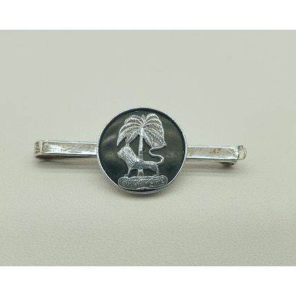 Mens Vintage 925 Sterling Silver Singapore Lion Tie Clip/Slide with Box