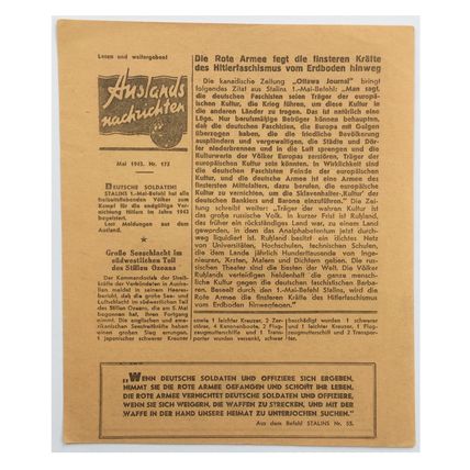 WW2 Russian/Soviet Air Drop Leaflet Illustrated by Erich Weinert. - Code 1382.