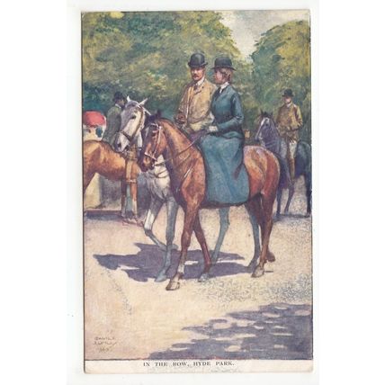 In the Row Hyde Park Horses Savile Lumley Art Postcard London C W Faulkner 337E