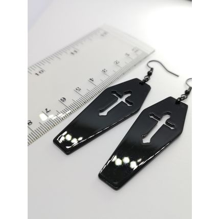 Black Acrylic Coffins With Cross Black Hook Earrings Goth/Halloween