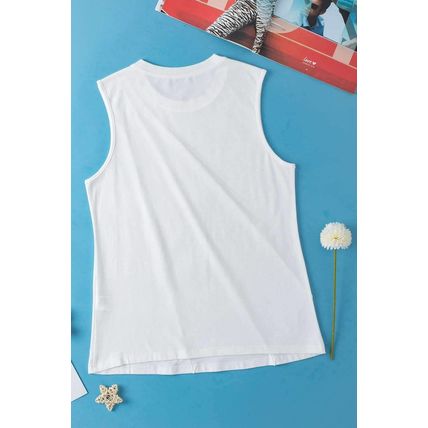 White Crew Neck Pleated Tank Top