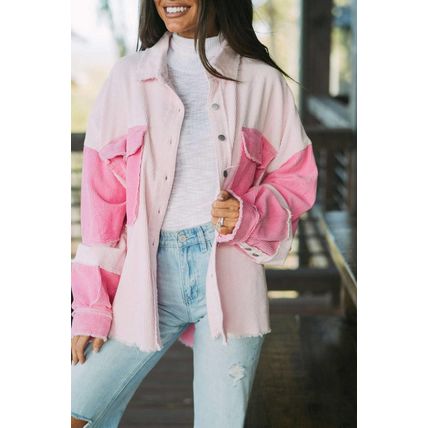 Delicacy Two-tone Color Exposed Seam Corduroy Shacket