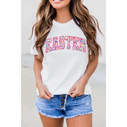 White Cheerful Leopard EASTER Letter Graphic Tee