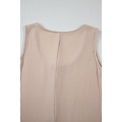 Parchment Corded Knit Side Pockets Buttoned Sleeveless Romper