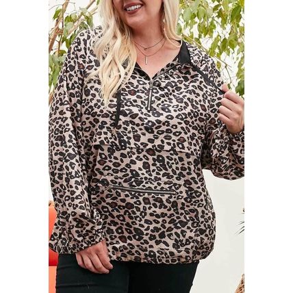 Plus Size Active Leopard Print Hoodie