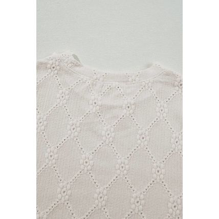 White Geometric Embroidered Slim Fit O Neck T Shirt