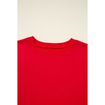 Fiery Red Varsity Striped Sleeve Drop Shoulder Sweatshirt and Short Set