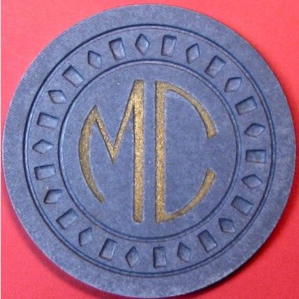 MC(Foy Frazier). Vintage Casino Chip. Fresno, CA. 1940s, Blue. Q10.