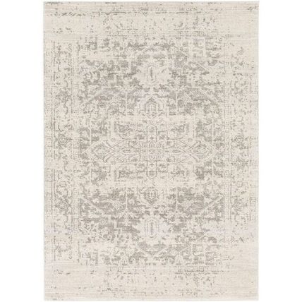 5' x 7' Distressed Oriental Area Rug in Light Grey / Beige