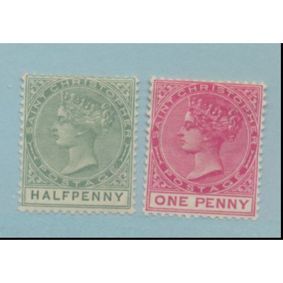 St. Christopher Stamps Scott #8 To 9, Mint Hinged