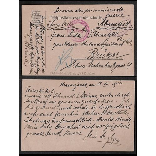 Russia POW Postcard Military card 1914 WW1 CENSORED Kasnoyark Siberia Camp