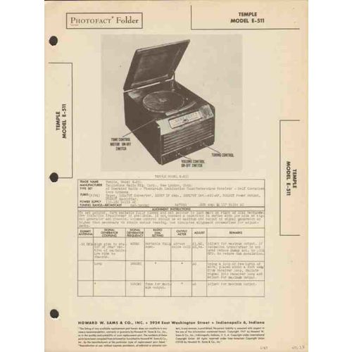 TEMPLE model E-511 AM radio receiver phonograph Sams Photofact manual