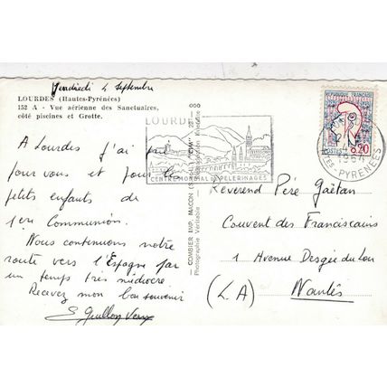 Lourdes France Postcard 1967 used VGC