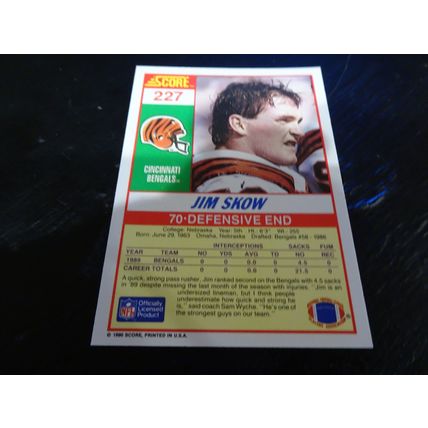 1990 Score Football Card # 227 Jim Skow Excellent-Mint (6) Cincinnati Bengals