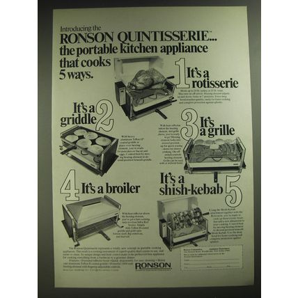 1974 Ronson Quintisserie Appliance Advertisement - Cooks 5 Ways