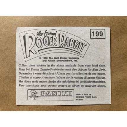 Who Framed Roger Rabbit Sticker # 199 (B) unused 1988 Panini Disney