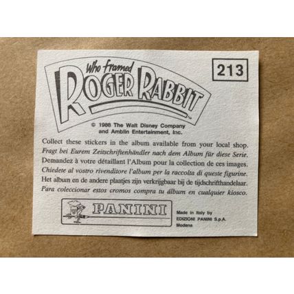 Who Framed Roger Rabbit Sticker # 213 (B) unused 1988 Panini Disney