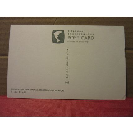 STRATFORD UPON-AVON unused postcard by Shakespeare's birthplace 1-26-0 =