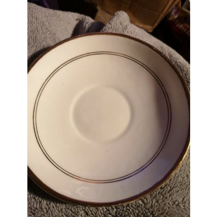 3 White Saucers with gold detail