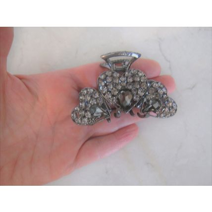 Medium smoke gray crystal metal heart hair claw clip bridal clip