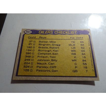 1979 Topps Football Card # 301 1978 Houston Oilers Team Leaders VG-Ex (4)