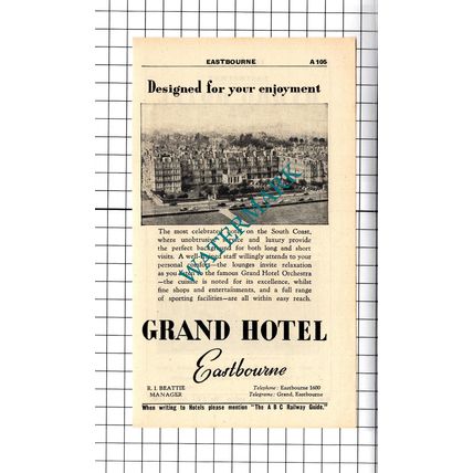 Hydro Hotel Eastbourne Hornsby / Grand Hotel Beattie Advert - 1958 Cutting