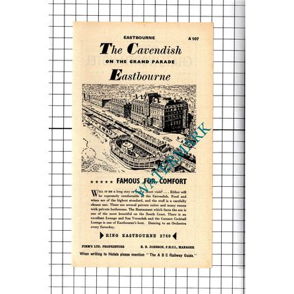 Chatsworth Hotel Eastbourne Basil Hornsby / The Cavendish Advert - 1958 Cutting