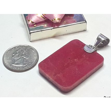 Estate Polish rectangular Red Jasper diagonal lined Sterling Silver Pendant19533