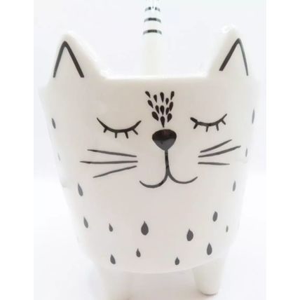 Cat Shaped Pot Plant Holder Ceramic 12 CM Home Decor Gift Christmas Feline