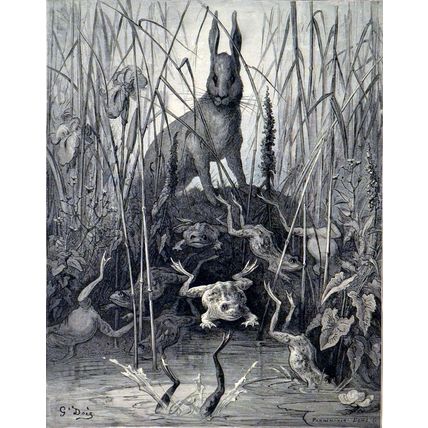 HARE AND THE FROGS 1885 Gustave Doré - Jean de La Fontaine ANTIQUE ENGRAVING