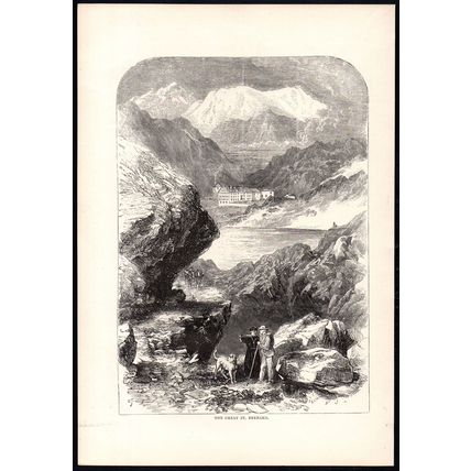 GREAT ST. BERNARD 1880 Alps Switzerland ANTIQUE ENGRAVING