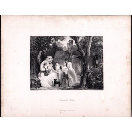 HOUSEHOLD VIRTUES 1842 Peter Lightfoot - Edward Henry Corbould ANTIQUE ENGRAVING