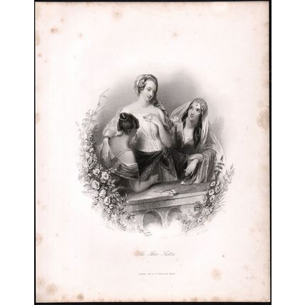 THREE SISTERS 1842 Henry Richard Cook ANTIQUE ENGRAVING