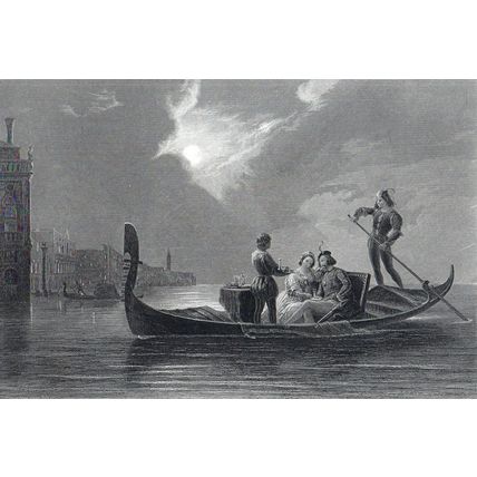 GONDOLA VENICE 1846 Italy Gondolier ANTIQUE ENGRAVING